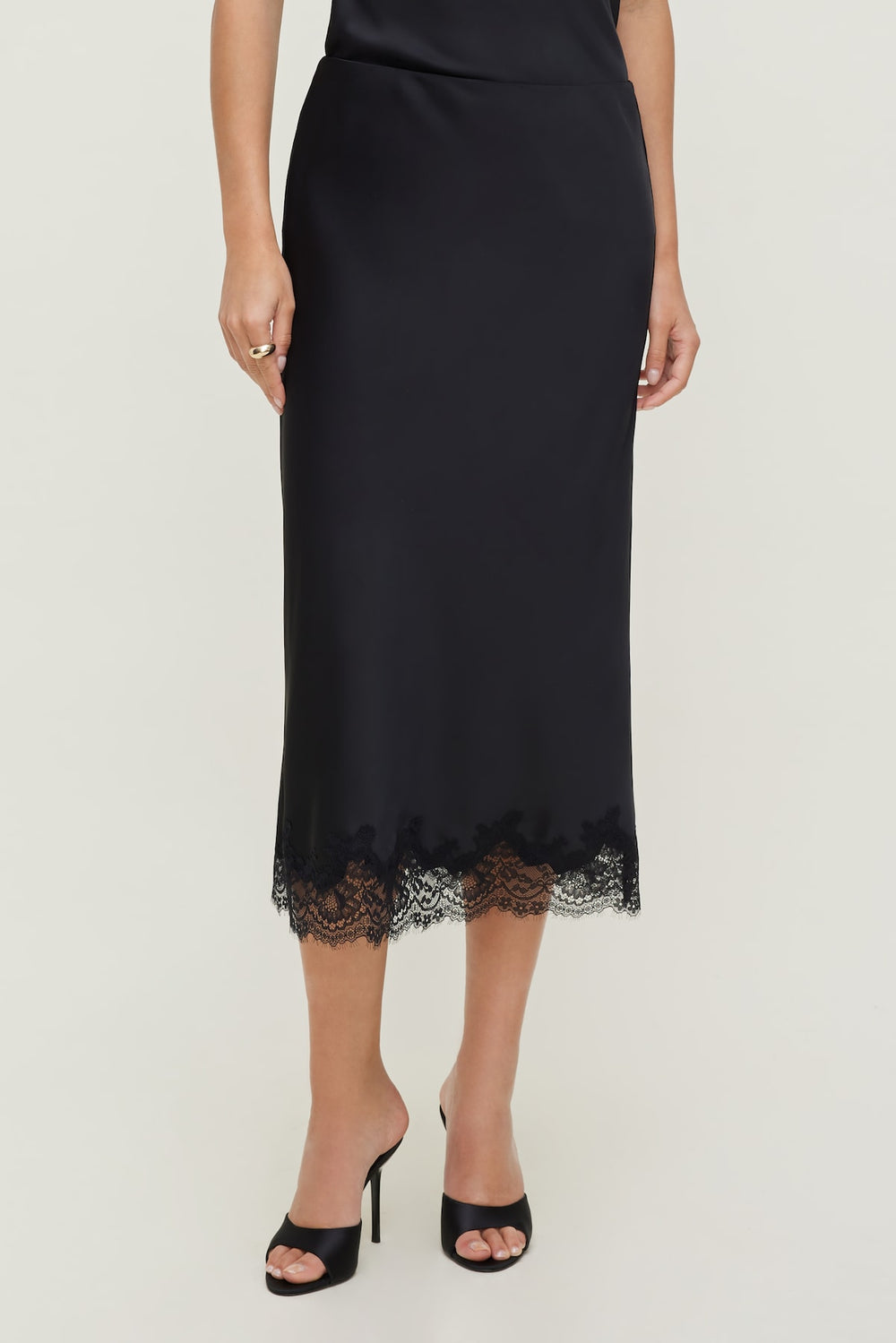 Dynamite US | Lace Satin Midi Skirt Black