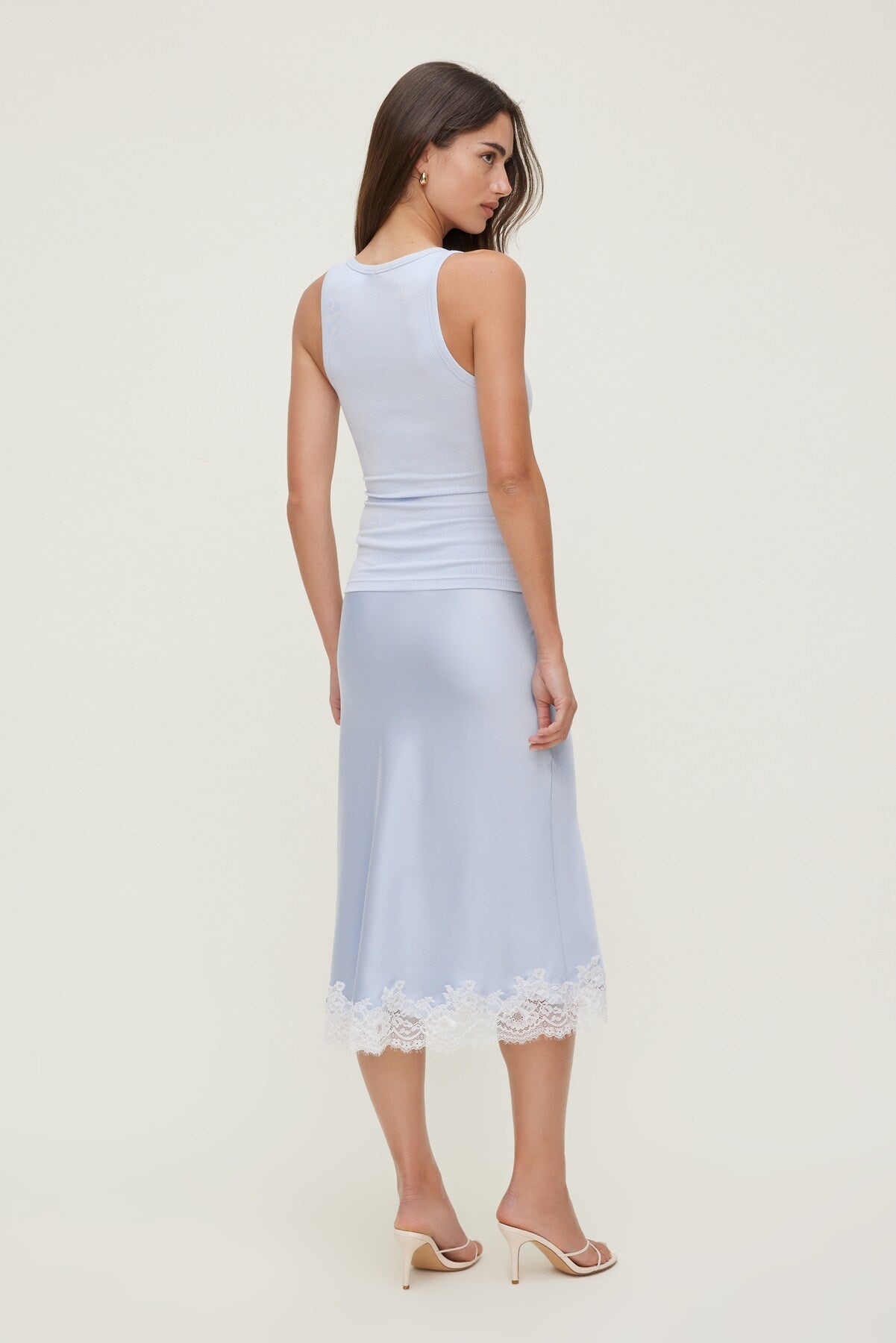 Dynamite On Sale | Lace Satin Midi Skirt Blue