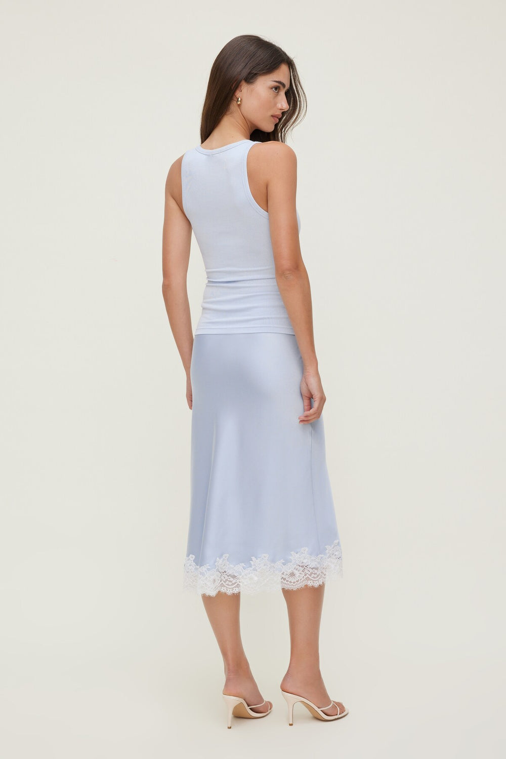 Dynamite On Sale | Lace Satin Midi Skirt Blue